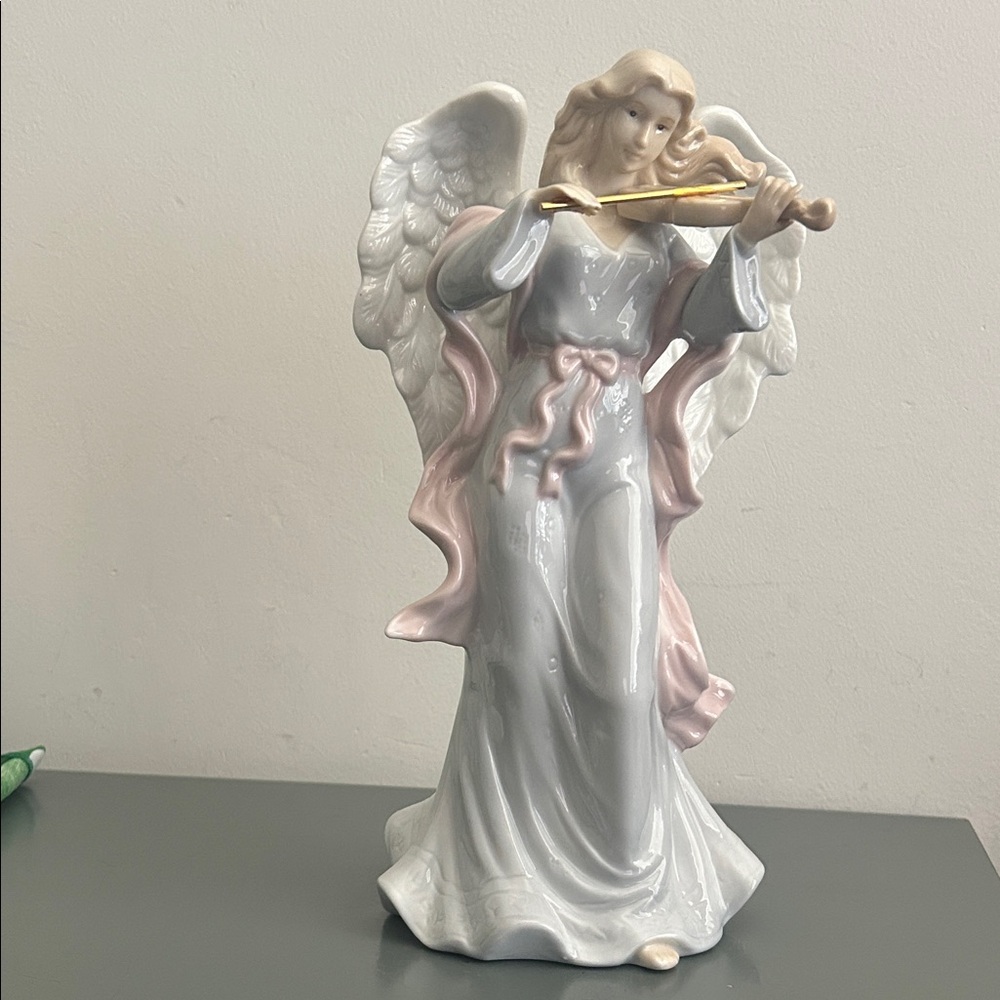 Porcelain Angel Figurine with Violin - White & Soft Pink